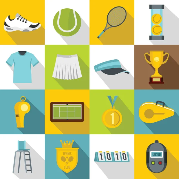 Conjunto de iconos de tenis, estilo plano — Vector de stock