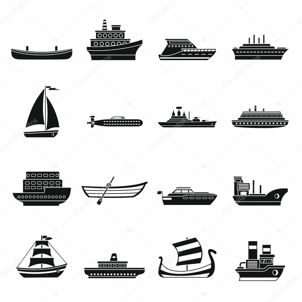 Sea transport icons set, simple style