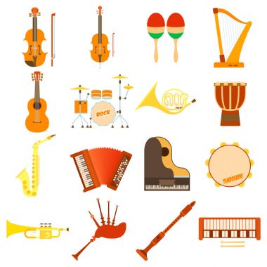 Müzik aletleri Icons set, düz stil