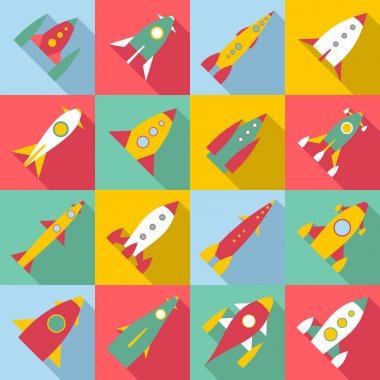 Roket fırlatma Icons set, düz stil