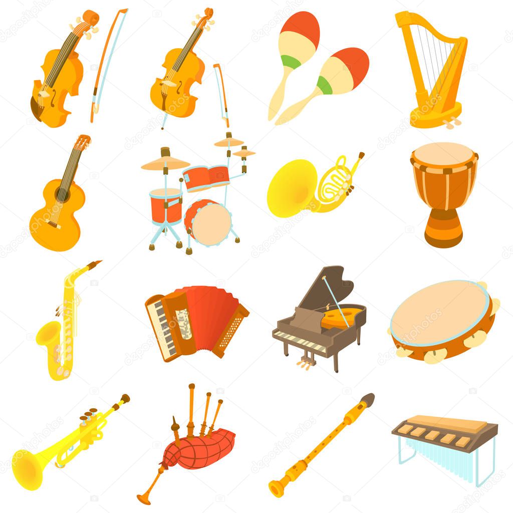 Musical instruments icons set, cartoon style