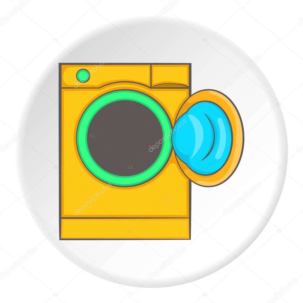 Orange washing machine icon, cartoon style