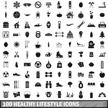 100 sağlıklı yaşam Icons set, basit tarzı