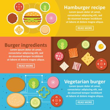 Burger kiti afiş yatay seti, düz stil