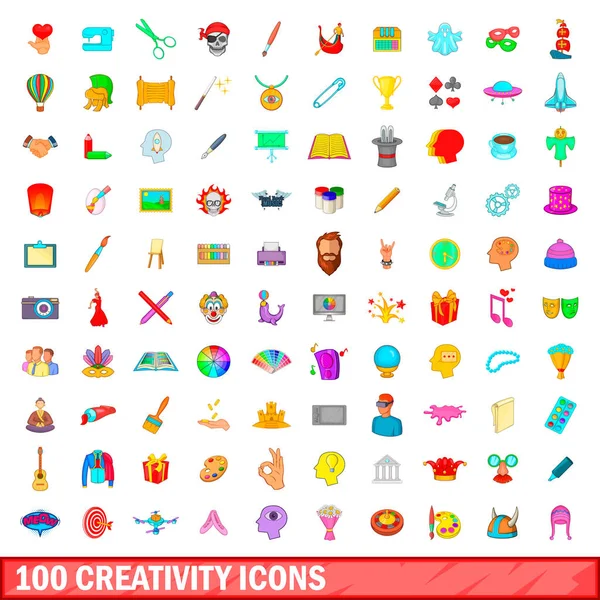 100 set di icone della creatività, stile cartone animato — Vettoriale Stock