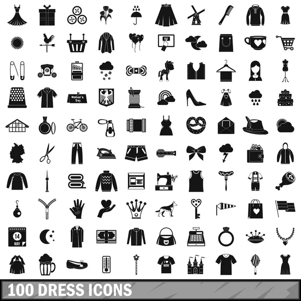 100 Kleid-Ikonen-Set, einfacher Stil — Stockvektor