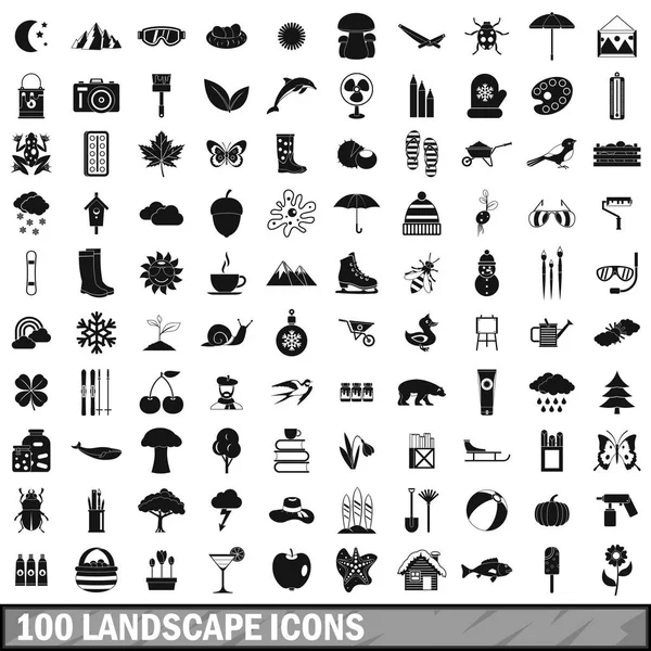 100 Landschaftssymbole gesetzt, einfacher Stil — Stockvektor