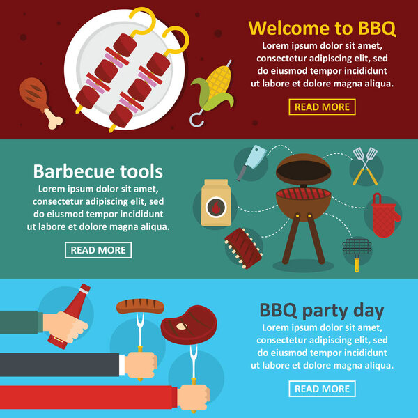 Barbecue party banner horizontal set, flat style