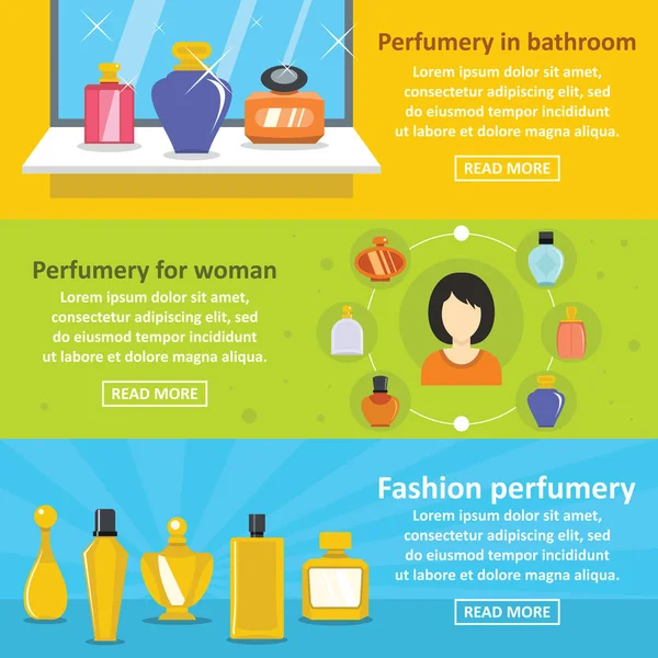 Parfüm moda afiş yatay seti, düz stil