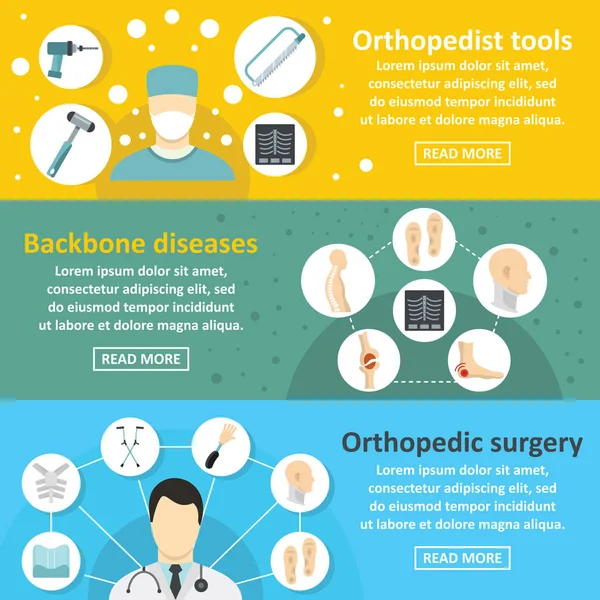 Ortopedi uzmanı bakım afiş yatay seti, düz stil