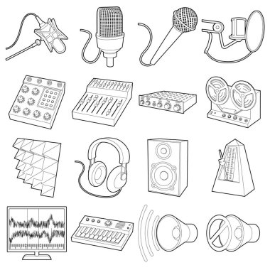 Stüdyo sembolleri Icons set kayıt, anahat stili