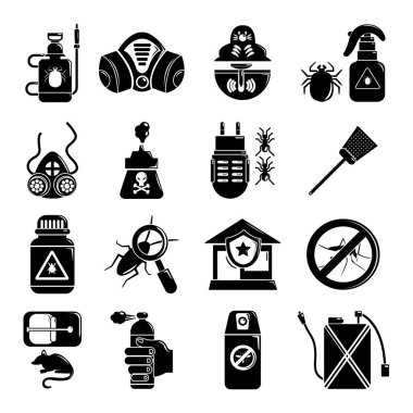 Haşere kontrol araçları Icons set, basit tarzı