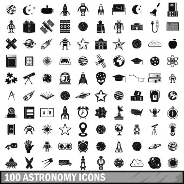 100 astronomi Icons set, basit tarzı
