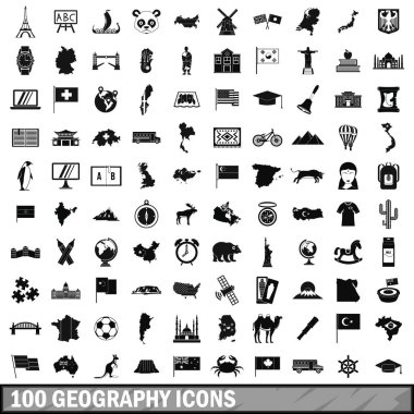100 Coğrafya Icons set, basit tarzı