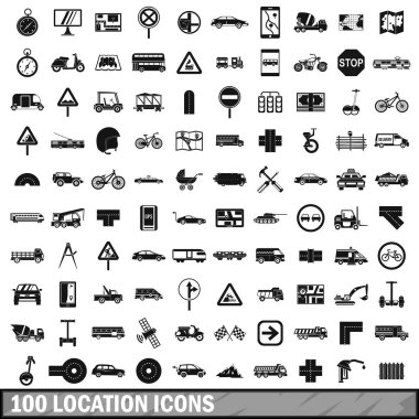 100 konumu Icons set, basit tarzı