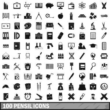 100 pensil Icons set, basit tarzı