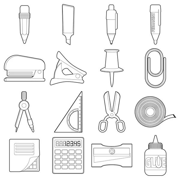 Conjunto de iconos de papelería, estilo de esquema — Vector de stock