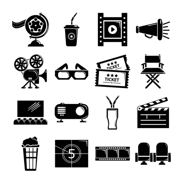 Conjunto de iconos de cine símbolos, estilo simple — Archivo Imágenes Vectoriales