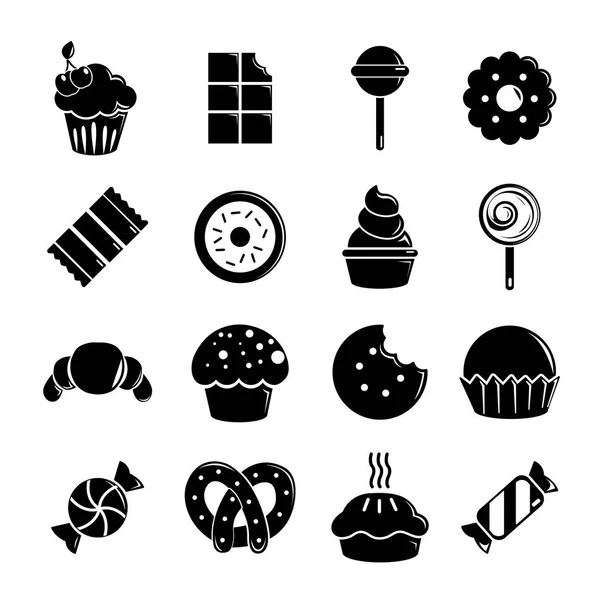 Süßigkeiten Süßigkeiten Kuchen Icons Set, einfachen Stil — Stockvektor