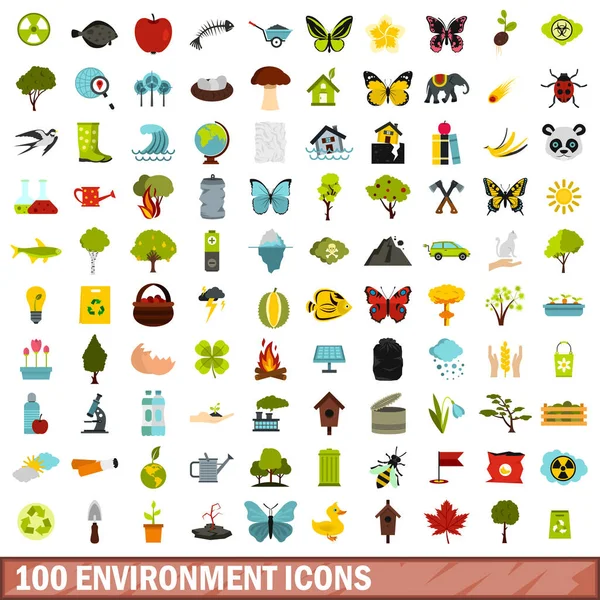 100 iconos de entorno, estilo plano — Vector de stock