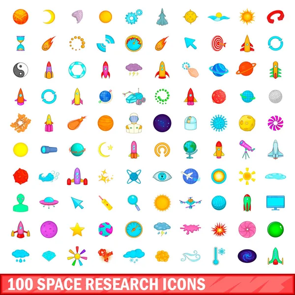 100 піктограм космічних досліджень, мультиплікаційний стиль — стоковий вектор
