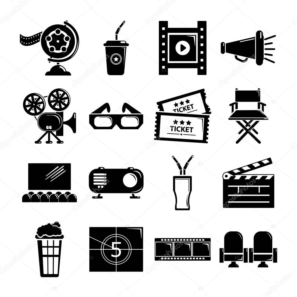Cinema icons set symbols, simple style