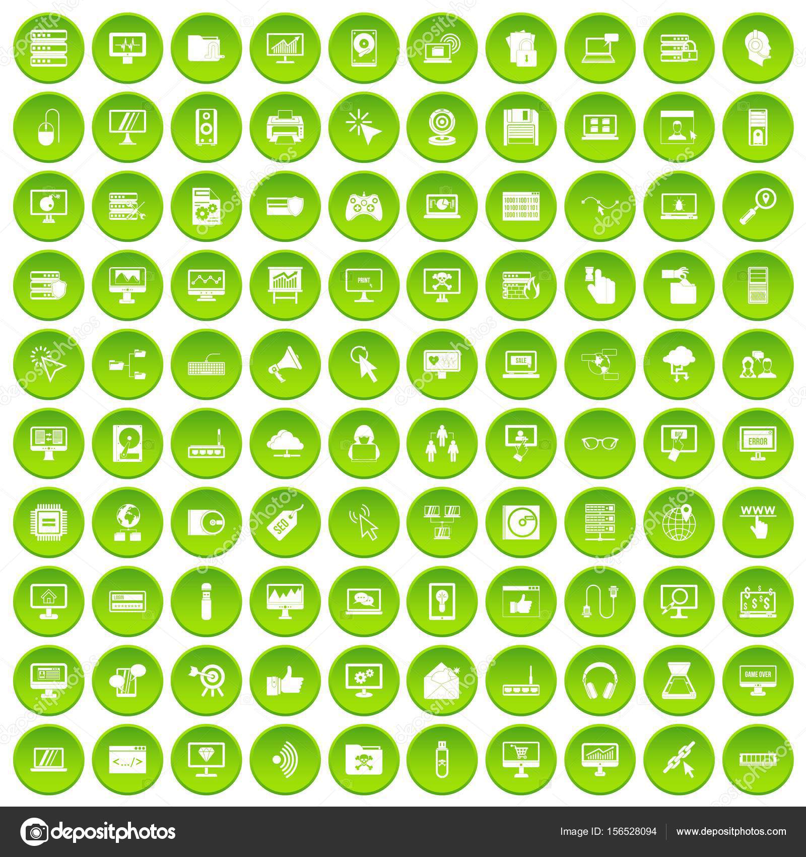 100 Computer Symbole Setzen Grunen Kreis Vektorgrafik Lizenzfreie Grafiken C Ylivdesign 156528094 Depositphotos