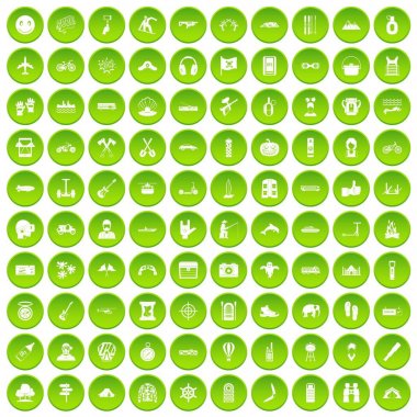 Yeşil Daire 100 macera Icons set