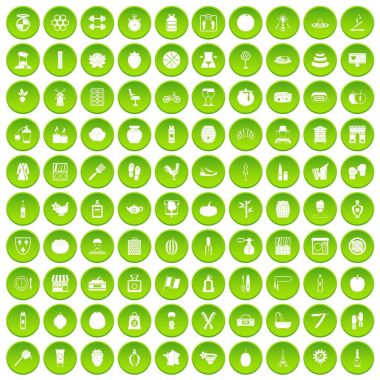 Yeşil Daire 100 güzellik ürün Icons set