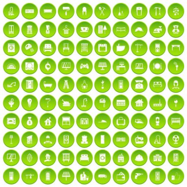 Yeşil Daire 100 rahat ev Icons set