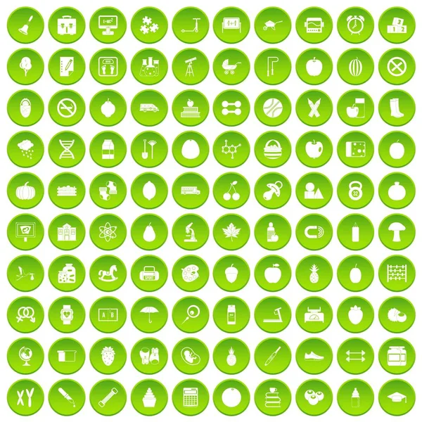 100 apple icons set green circle — Stock Vector