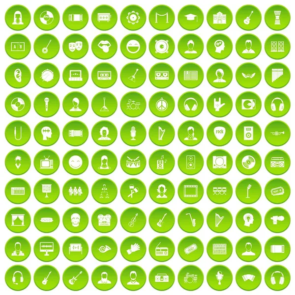 100 audience icons set green circle — Stock Vector