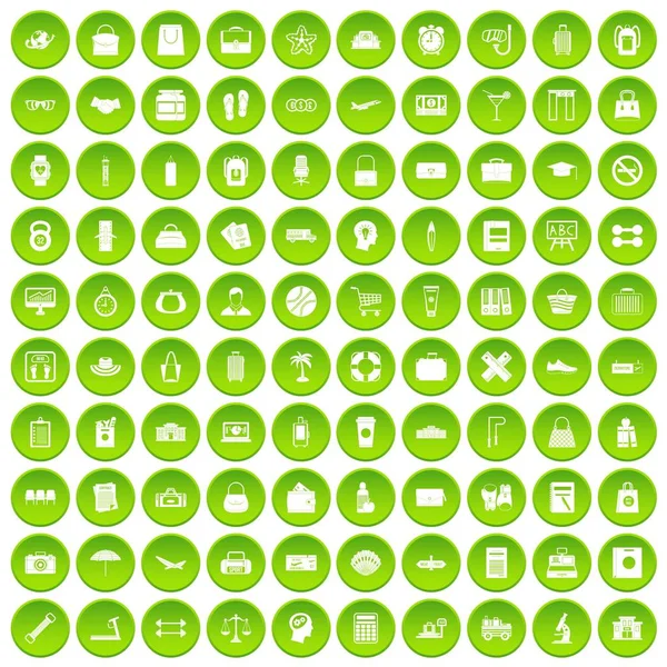 100 bag icons set green circle — Stock Vector