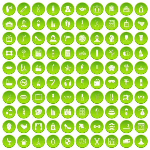 100 beauty and makeup icons set green circle — Stock Vector