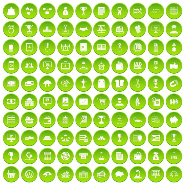 100 business ikony nastavit zelený kruh — Stockový vektor