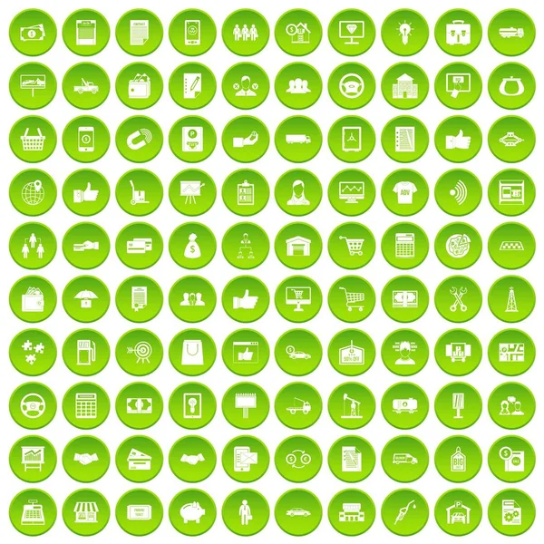 100 business icons set green circle — Stock Vector