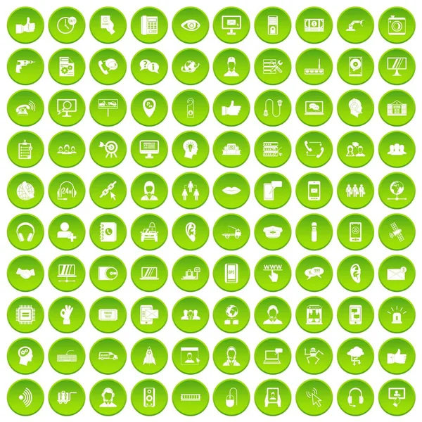 100 call center icons set green circle — Stock Vector