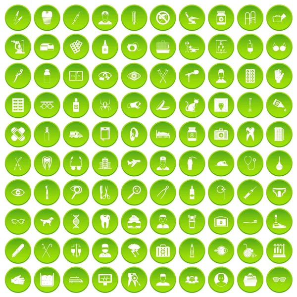 100 zorg iconen instellen groene cirkel — Stockvector