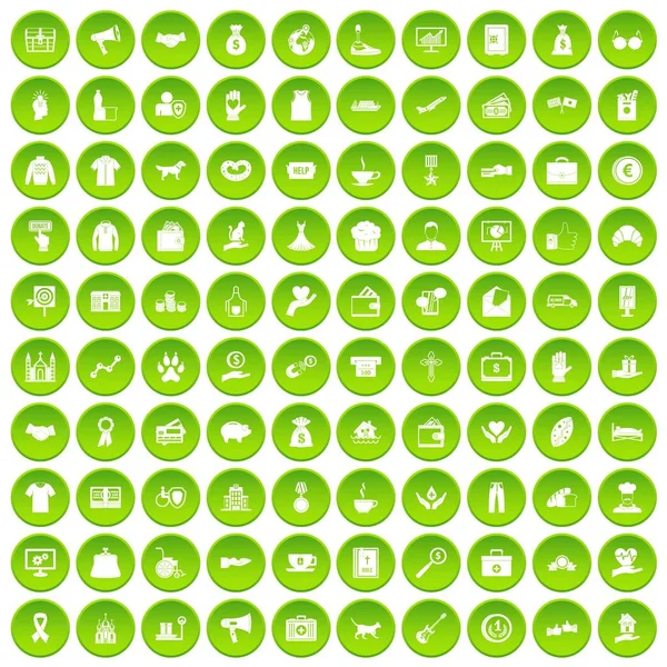 100 charity icons set green circle — Stock Vector