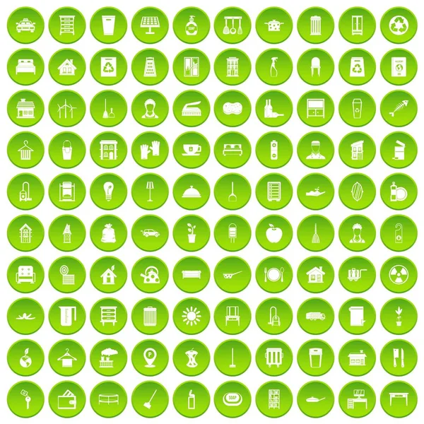 100 cleaning icons set green circle — Stock Vector