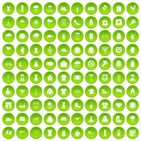 100 ícones de roupas definir círculo verde — Vetor de Stock