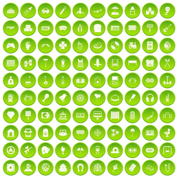 100 entertainment icons set green circle — Stock Vector