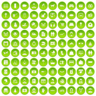 Yeşil Daire 100 aile Icons set