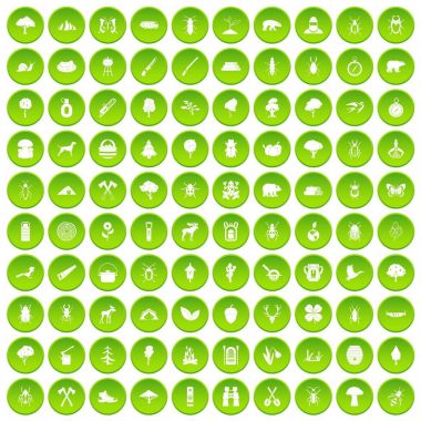 Yeşil Daire 100 orman Icons set