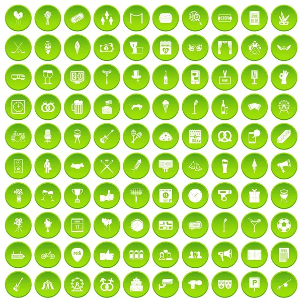 100 events icons set green circle — Stock Vector