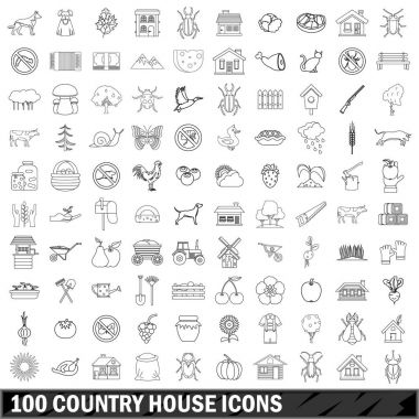100 ülke evi Icons set, anahat stili