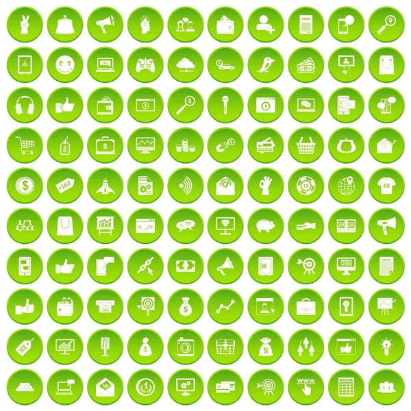 100 digitální marketingové ikony nastavit zelený kruh — Stockový vektor