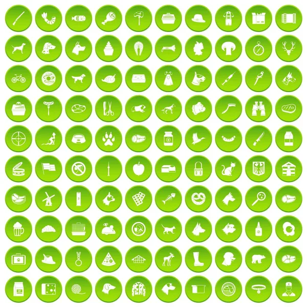 100 dog icons set green circle — Stock Vector