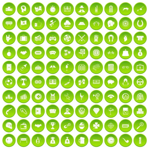 100 gambling icons set green circle — Stock Vector