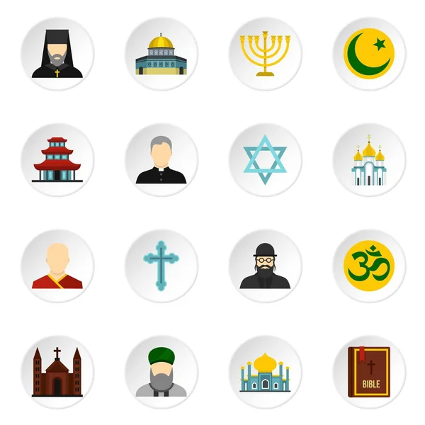 Conjunto de iconos de símbolo religioso, estilo plano — Vector de stock